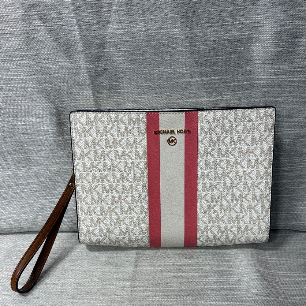 Michael Kors Monogram Pink Stripe Wristlet